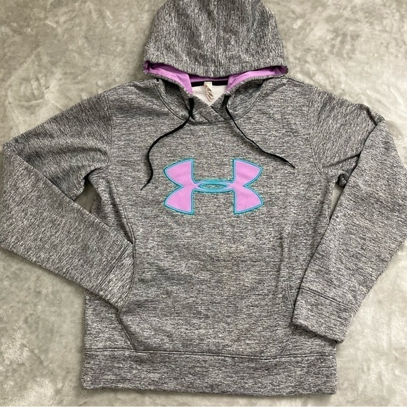Under Armour Cold Gear Heather Grey Pullover Hoodie Sweatshirt Kangaroo Pocket M - Picture 1 of 8